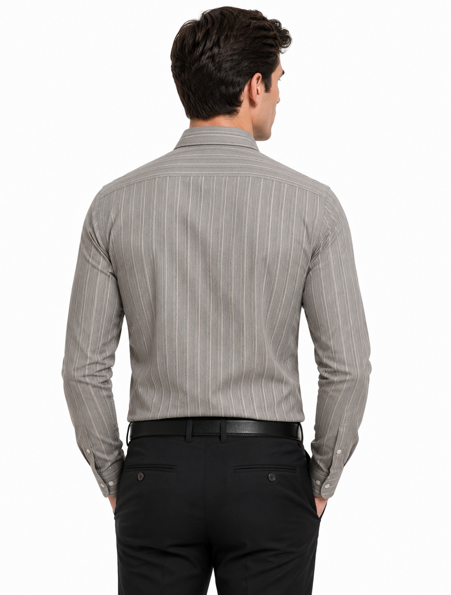 Premium Grey Textured Vertical Stripe Cotton Shirt